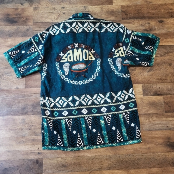 Vintage Mens Samoa Hawaiian Blue and Black Surfer Shirt Size XL - Picture 6 of 7
